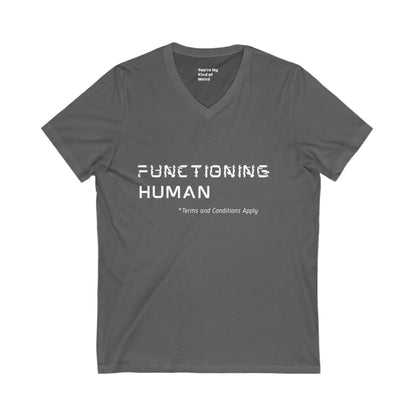 Funny Functioning Human V-Neck T-Shirt – Unisex Cotton Tee for Everyday Wear, Perfect Gift for Birthdays, Summer Outings, Festivals, Unisex Short Sleeve T-Shirt, Comfortable Style