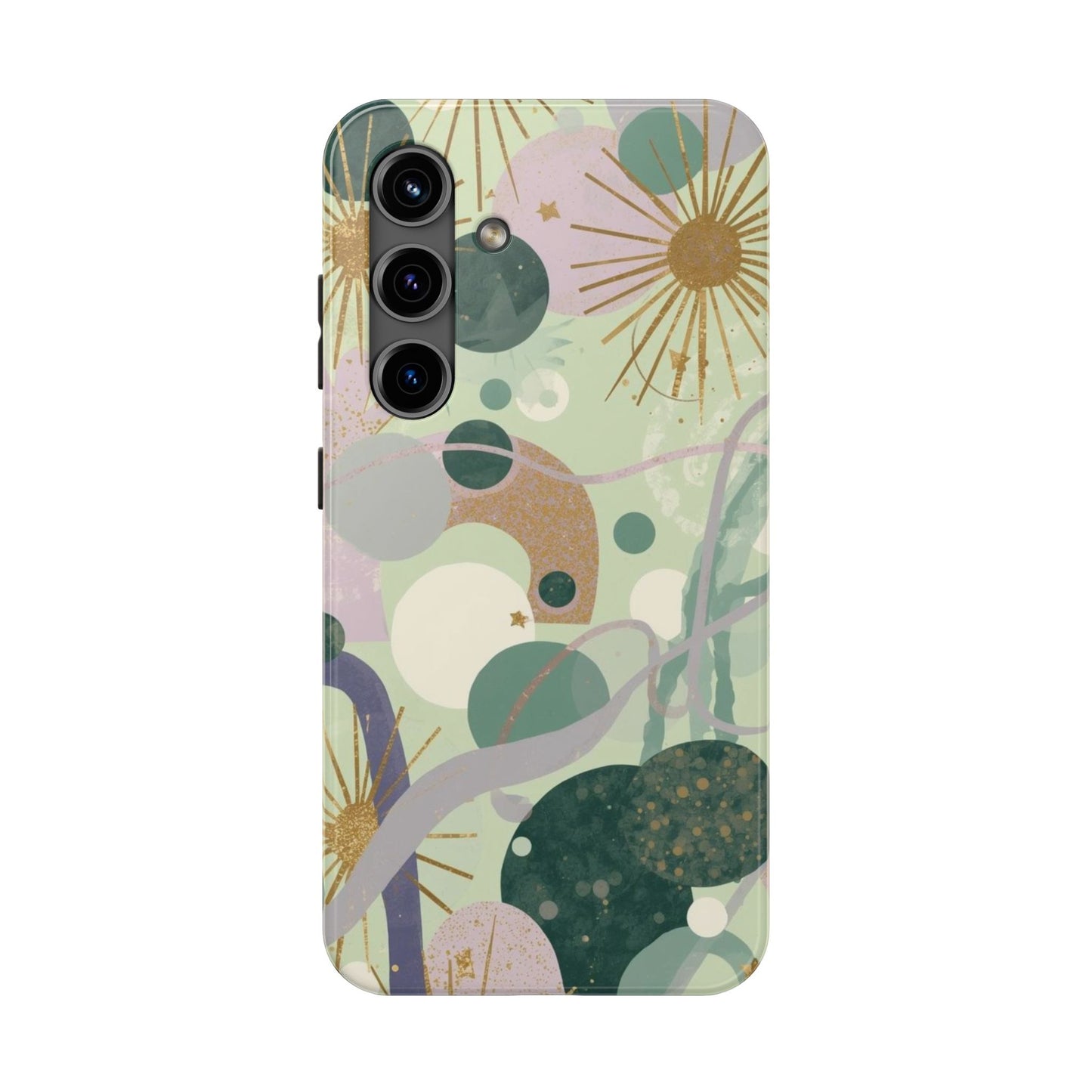 Dopamine Fun Abstract Celestial Pattern Samsung Phone Case | Green Gold Stars - You're My Kind of Weird