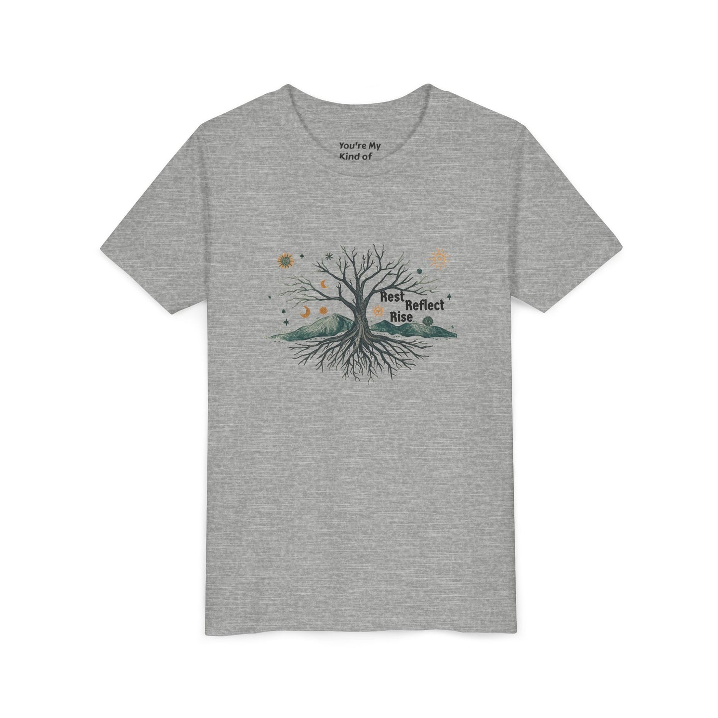 Rest. Reflect. Rise. Kids Solstice Shirt | Mindful Winter Tee for Children | Positive Message Youth T-Shirt - You're My Kind of Weird