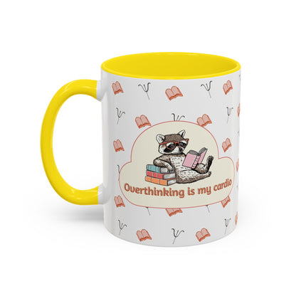 Overthinking Is My Cardio Coffee Mug — Cute Raccoon Reading Accent Mug - You're My Kind of Weird