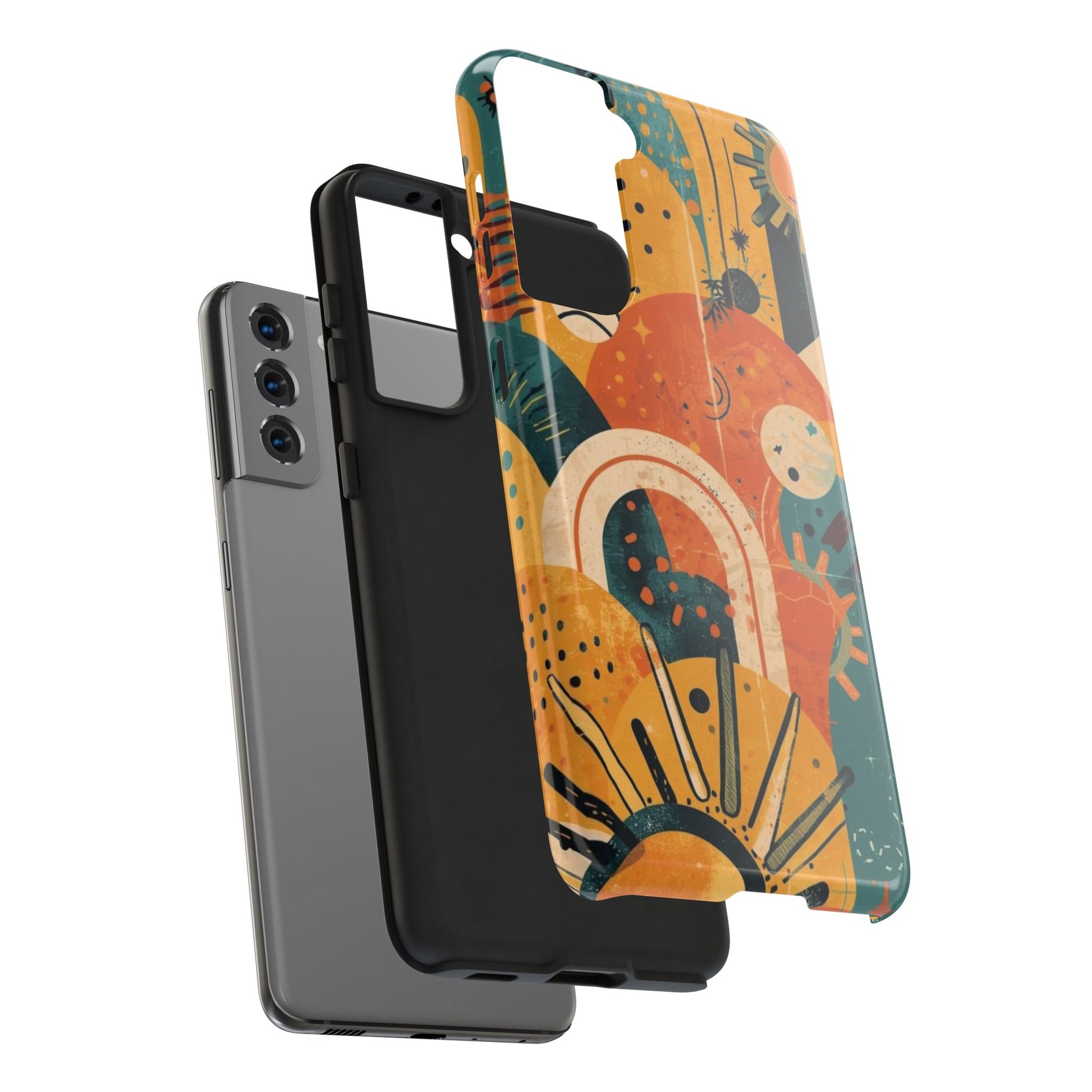 Dopamine Fun Retro Celestial Sun and Moon Samsung Phone Case | Abstract Boho Art - You're My Kind of Weird