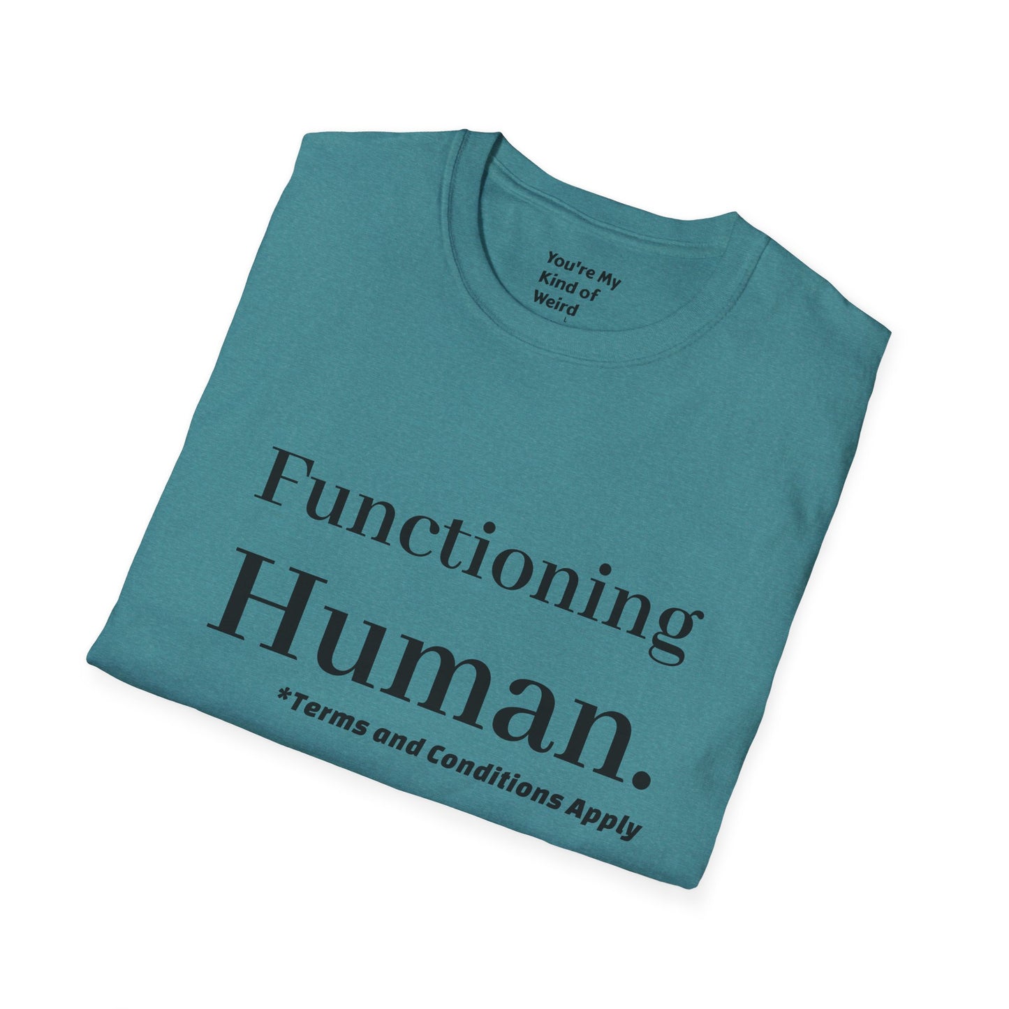 Funny Sarcastic Unisex Tee – Functioning Human, Terms and Conditions Apply Shirt Black Text