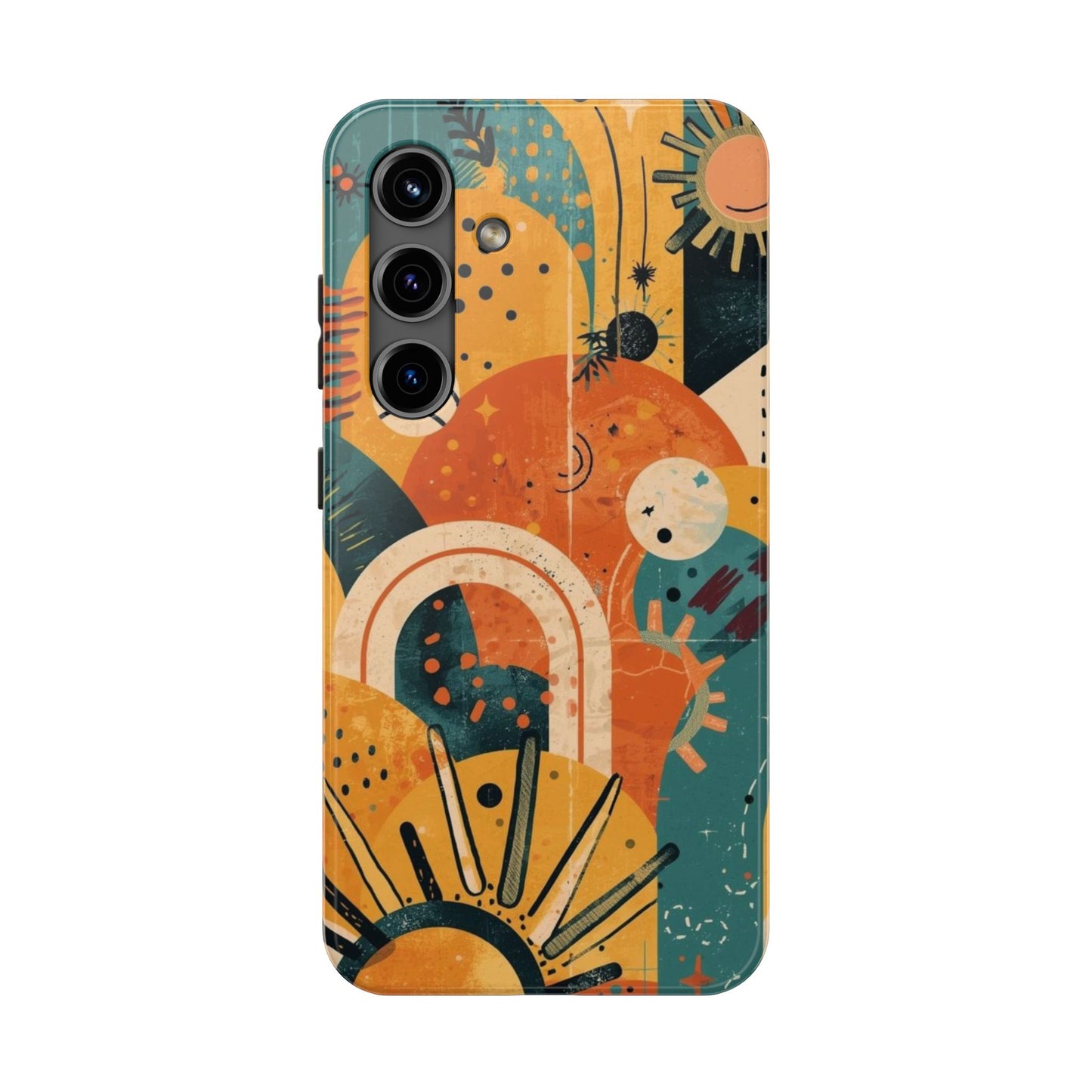 Dopamine Fun Retro Celestial Sun and Moon Samsung Phone Case | Abstract Boho Art - You're My Kind of Weird