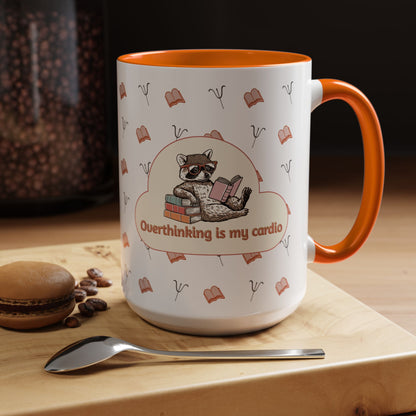 Overthinking Is My Cardio Coffee Mug — Cute Raccoon Reading Accent Mug - You're My Kind of Weird