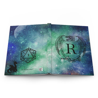 Personalized Monogram Dragon Crest Journal | Galaxy Hardcover D20 Dice Notebook - You're My Kind of Weird