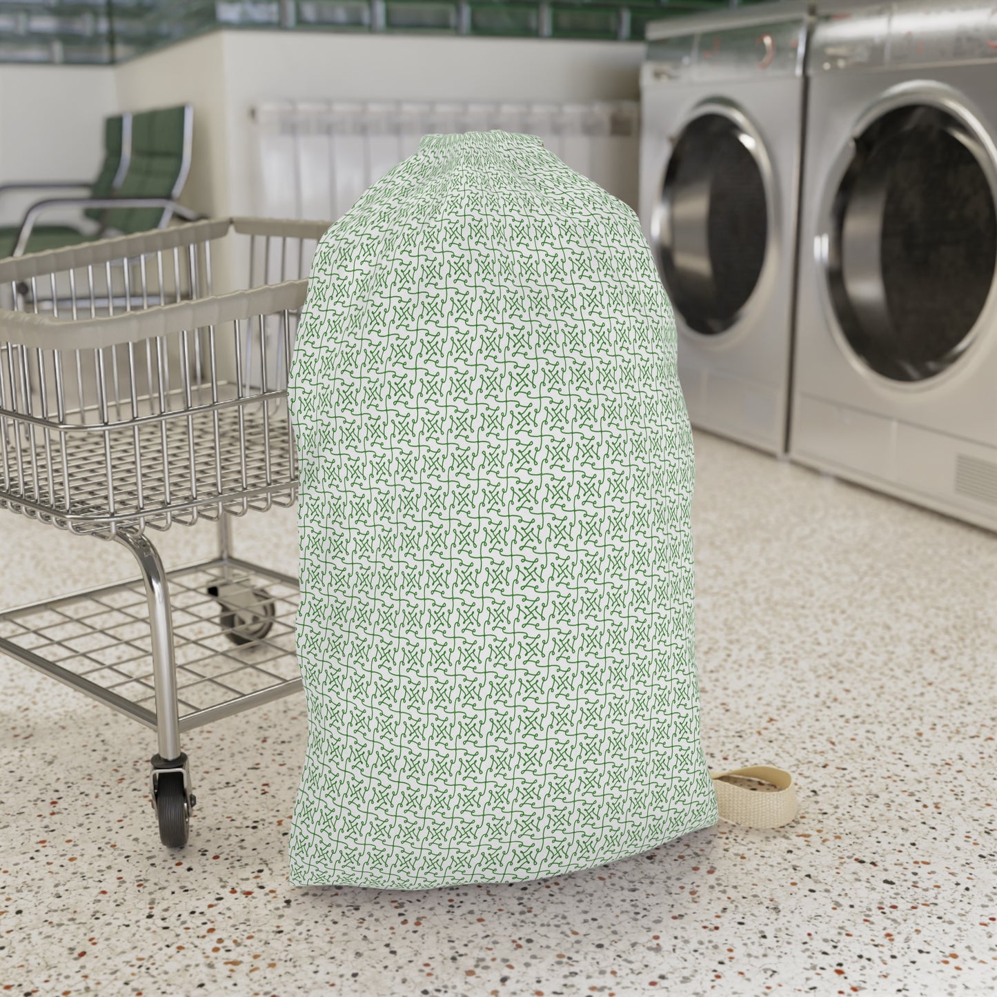 Green Geometric Drawstring Laundry Bag - You're My Kind of Weird