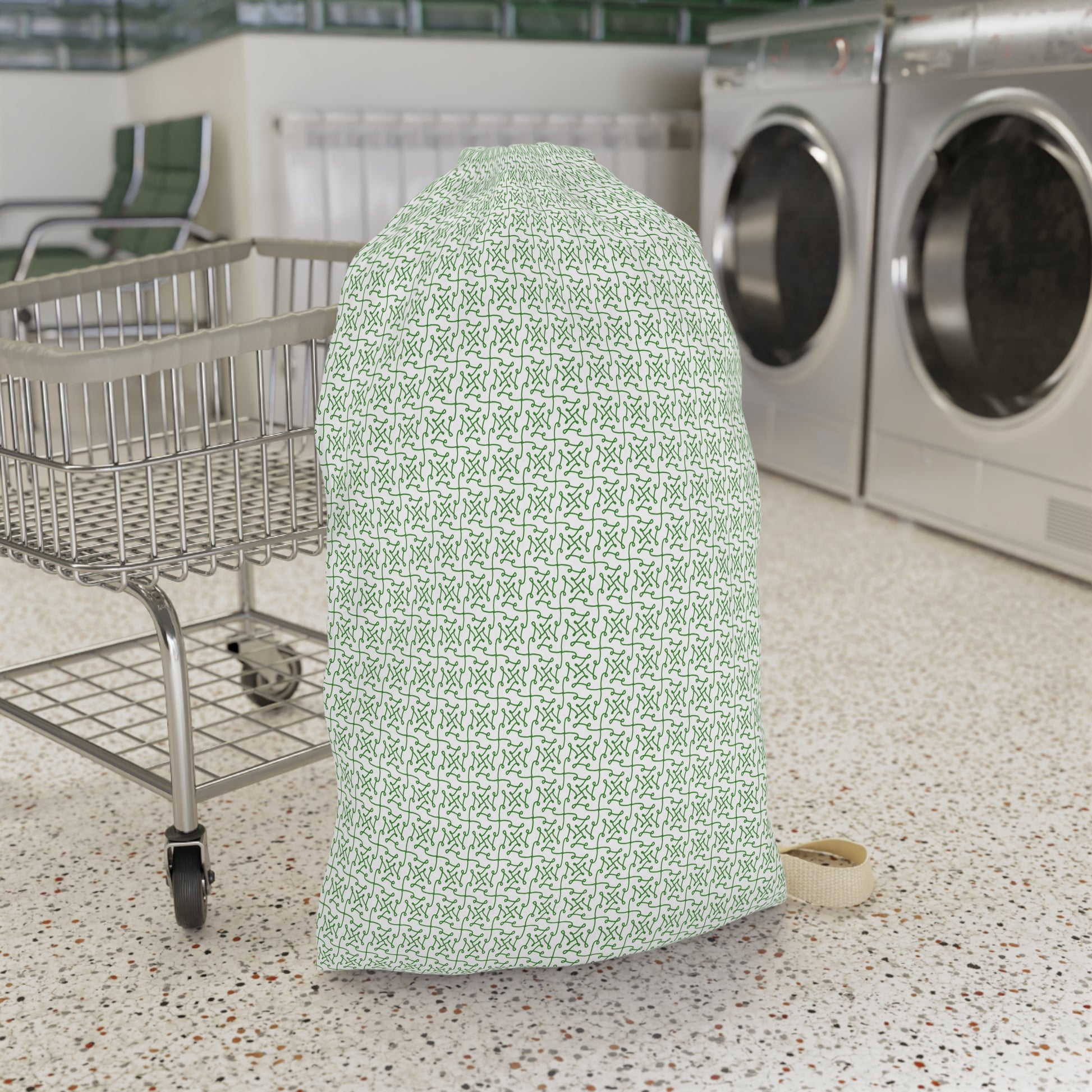 Green Geometric Drawstring Laundry Bag - You're My Kind of Weird