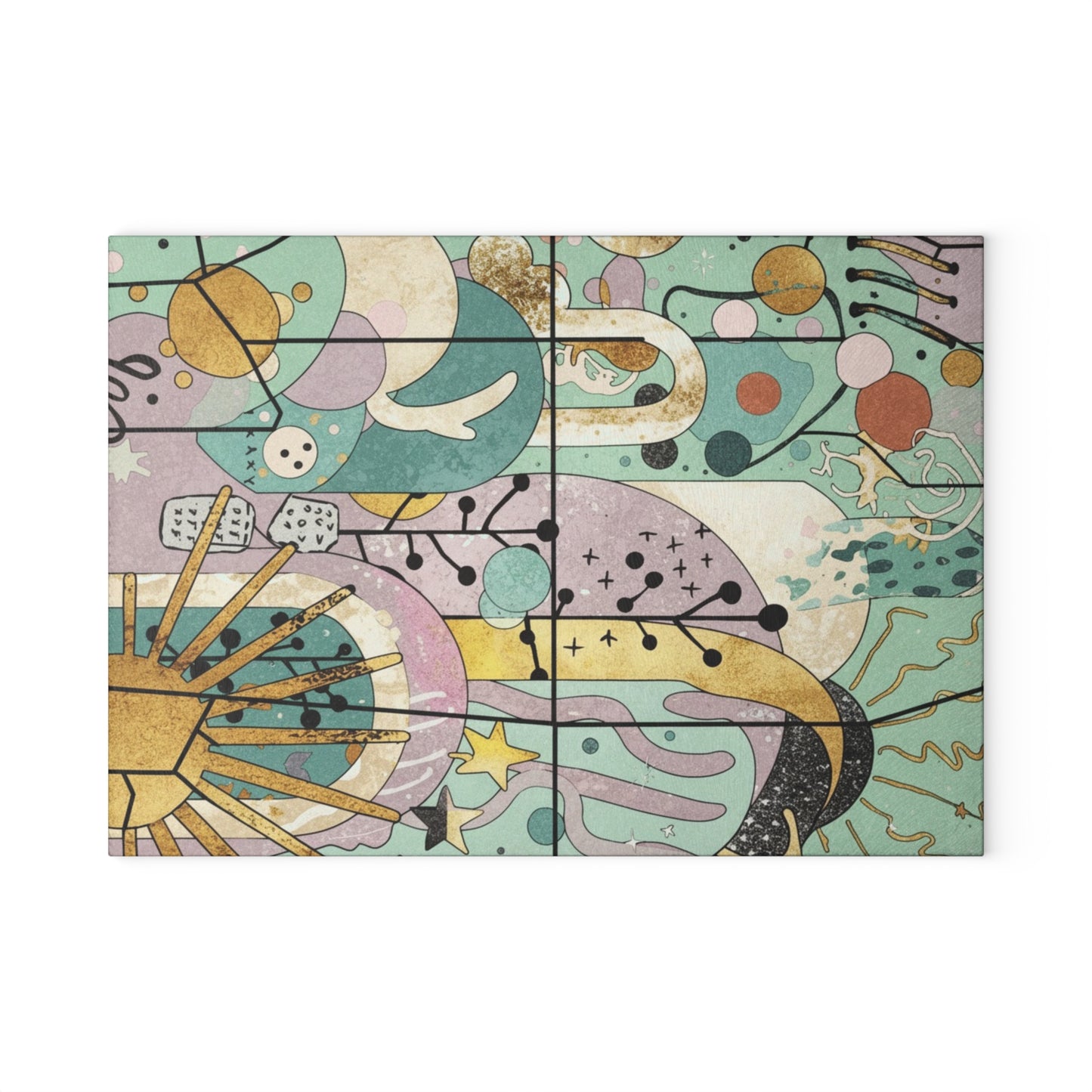 Dopamine Fun Abstract Celestial Illustration Glass Cutting Board | Sun Moon Stars - You're My Kind of Weird