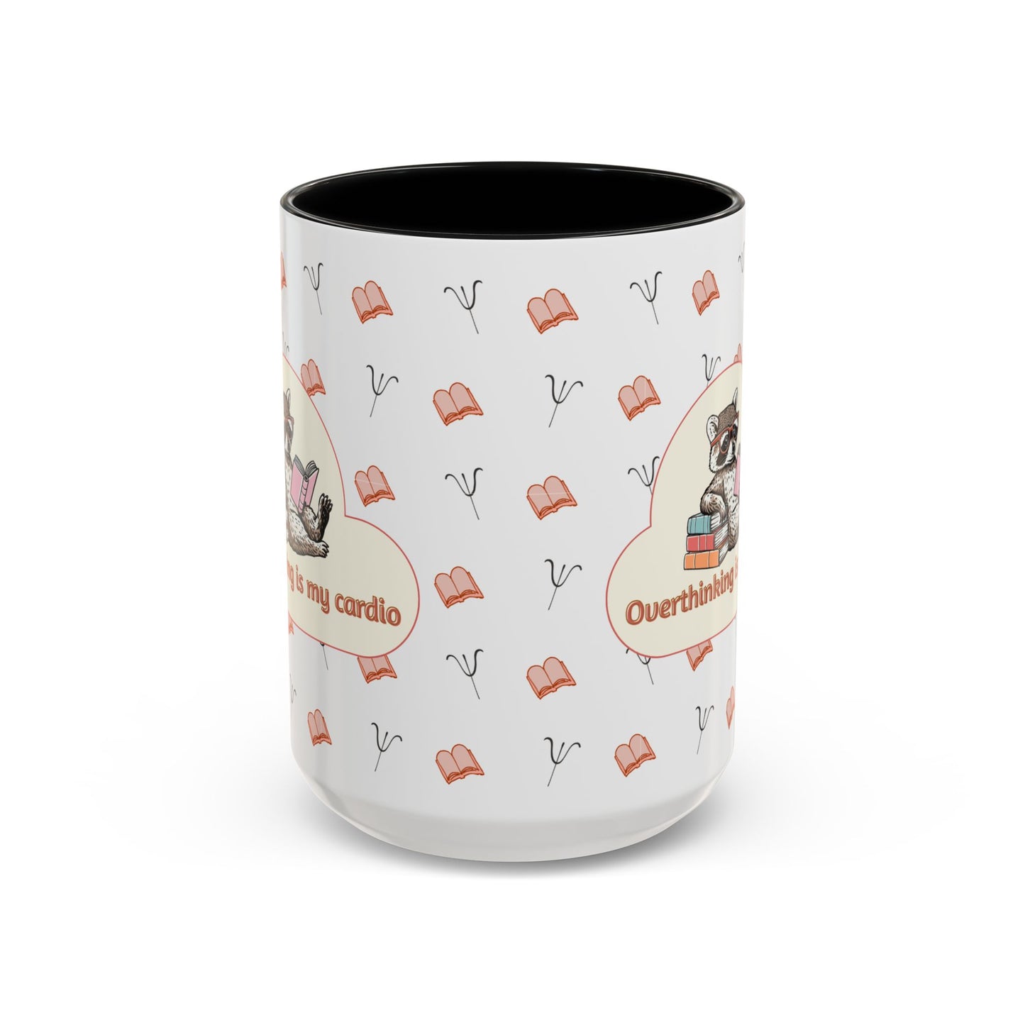 Overthinking Is My Cardio Coffee Mug — Cute Raccoon Reading Accent Mug - You're My Kind of Weird