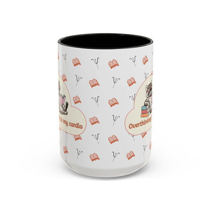 Overthinking Is My Cardio Coffee Mug — Cute Raccoon Reading Accent Mug - You're My Kind of Weird