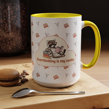 Overthinking Is My Cardio Coffee Mug — Cute Raccoon Reading Accent Mug - You're My Kind of Weird