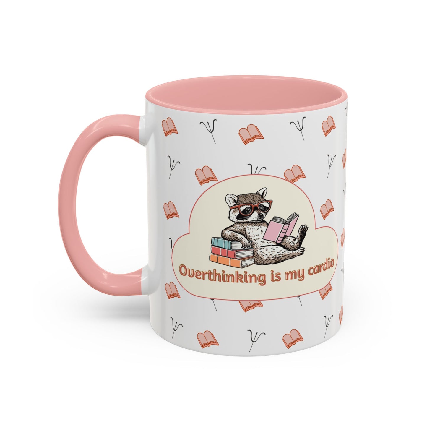 Overthinking Is My Cardio Coffee Mug — Cute Raccoon Reading Accent Mug - You're My Kind of Weird