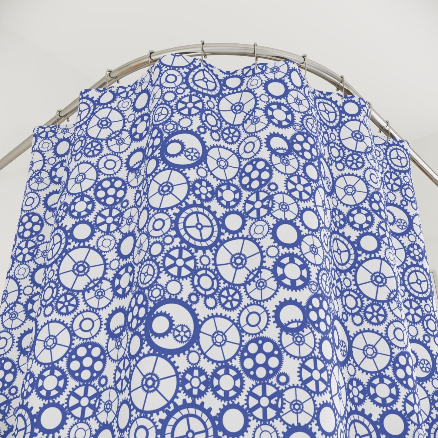 Gear Pattern Shower Curtain, Indigo Blue White Bathroom Decor - You're My Kind of Weird