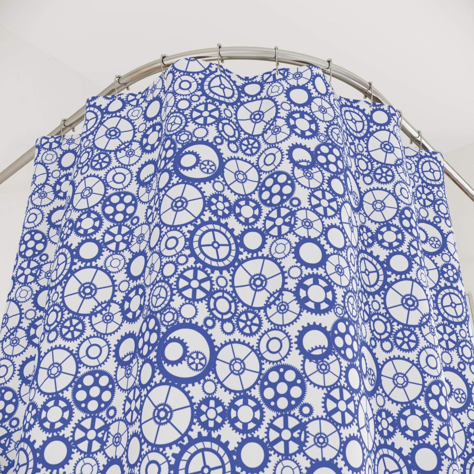 Gear Pattern Shower Curtain, Indigo Blue White Bathroom Decor - You're My Kind of Weird