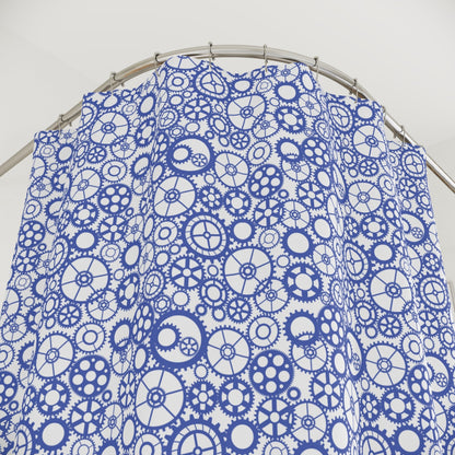 Gear Pattern Shower Curtain, Indigo Blue White Bathroom Decor - You're My Kind of Weird