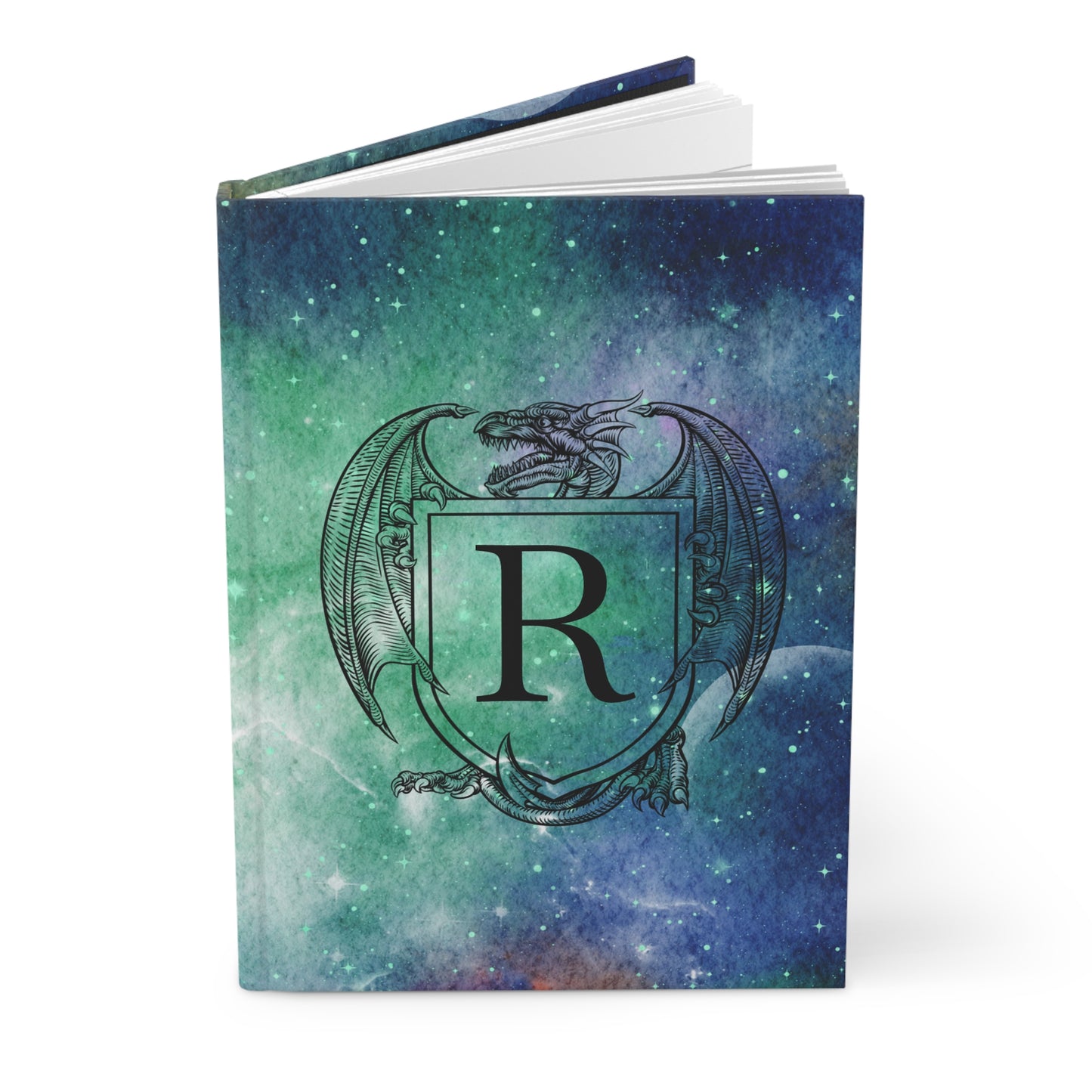 Personalized Monogram Dragon Crest Journal | Galaxy Hardcover D20 Dice Notebook - You're My Kind of Weird