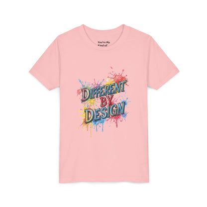 Different by Design Youth Tee - Colorful Graphic Shirt for Kids, Unique Style, Birthday Gift, Fun School Wear, Creative Expression