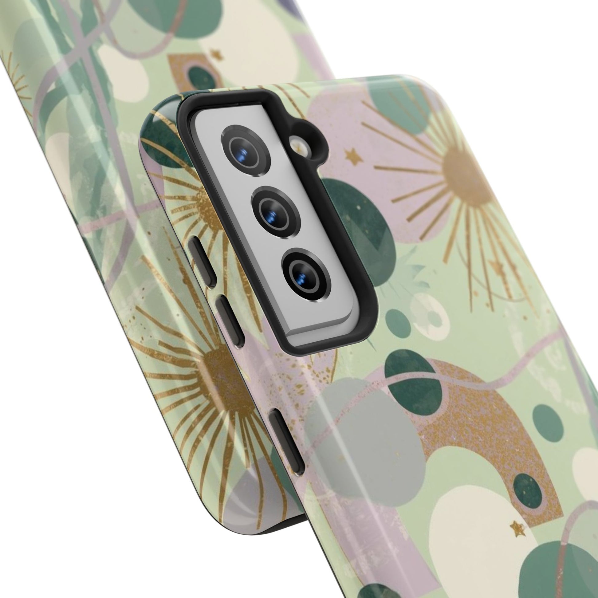 Dopamine Fun Abstract Celestial Pattern Samsung Phone Case | Green Gold Stars - You're My Kind of Weird