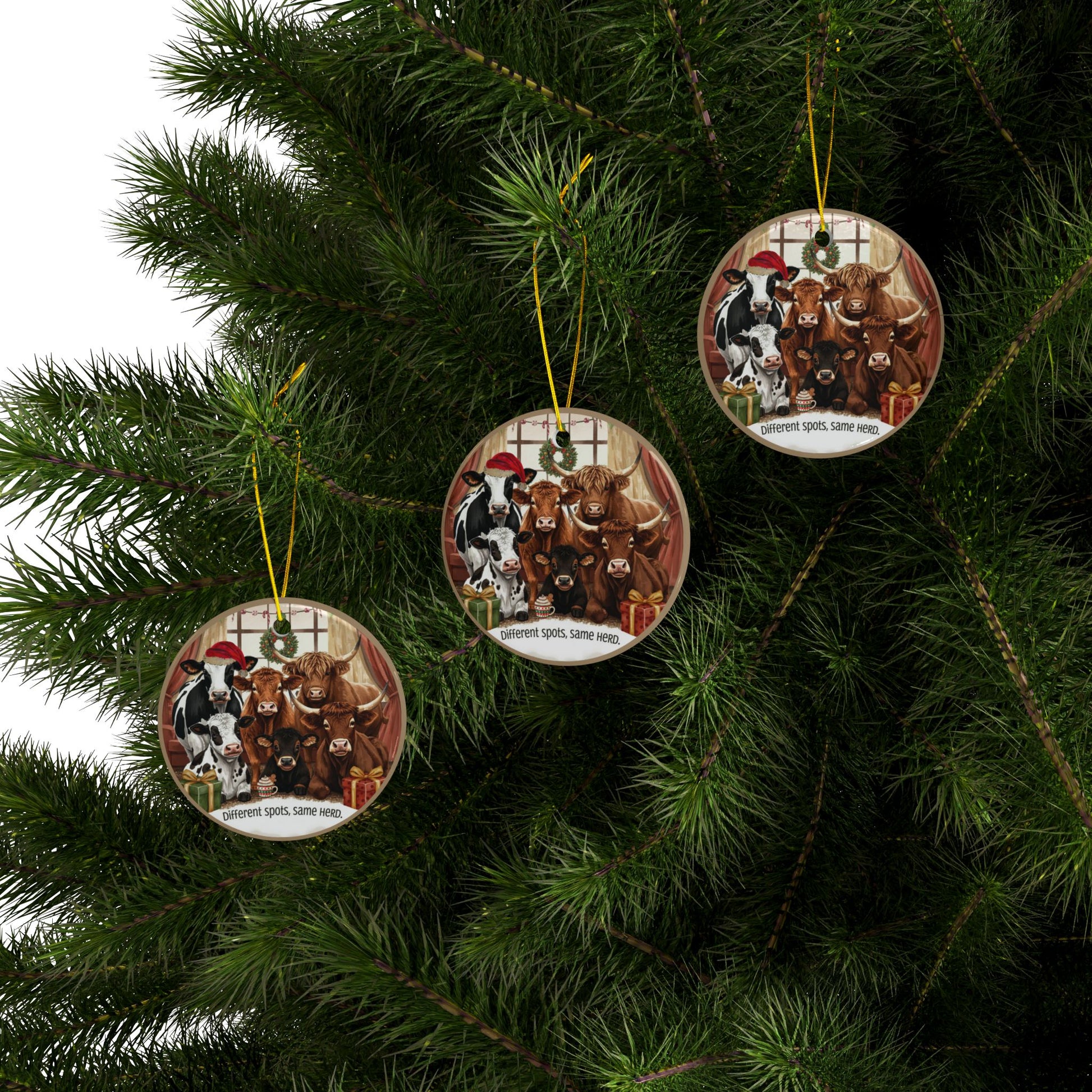 Festive Ceramic Ornaments - “Different Spots, Same Herd.” (1/3/5/10 pcs) - You're My Kind of Weird