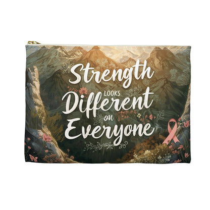“Strength Looks Different on Everyone” Motivational Breast Cancer Awareness Gift, Tote, Makeup Bag, - You're My Kind of Weird