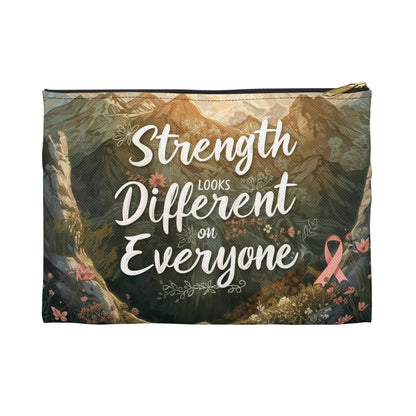 “Strength Looks Different on Everyone” Motivational Breast Cancer Awareness Gift, Tote, Makeup Bag, - You're My Kind of Weird