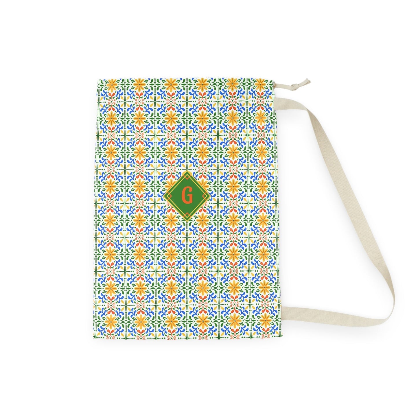 Monogrammed Tile - Pattern Laundry Bag – Personalized 'G' Drawstring Hamper - You're My Kind of Weird