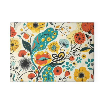 Dopamine Whimsical Floral Pattern Glass Cutting Board | Colorful Wildflowers - You're My Kind of Weird