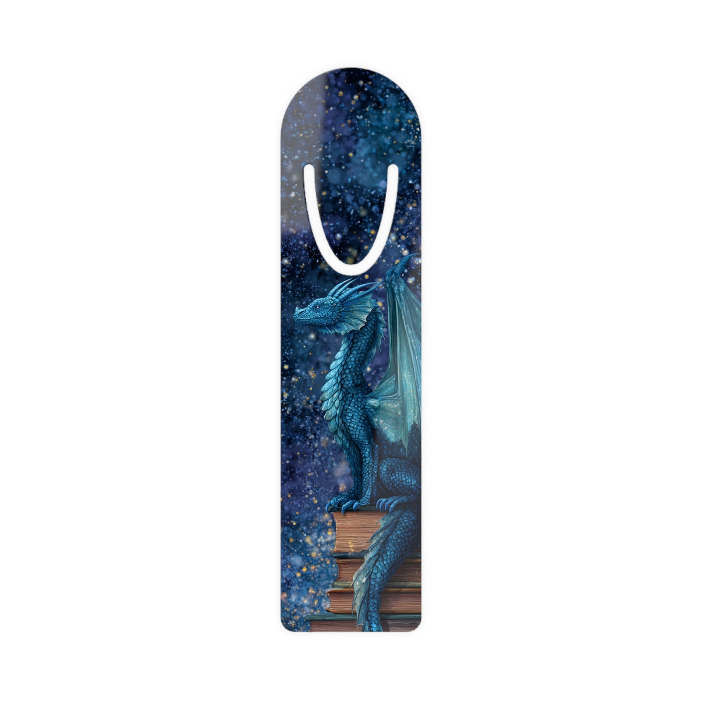 Metal Blue Dragon on Books Bookmark | Fantasy Night Sky Reading Accessory - You're My Kind of Weird