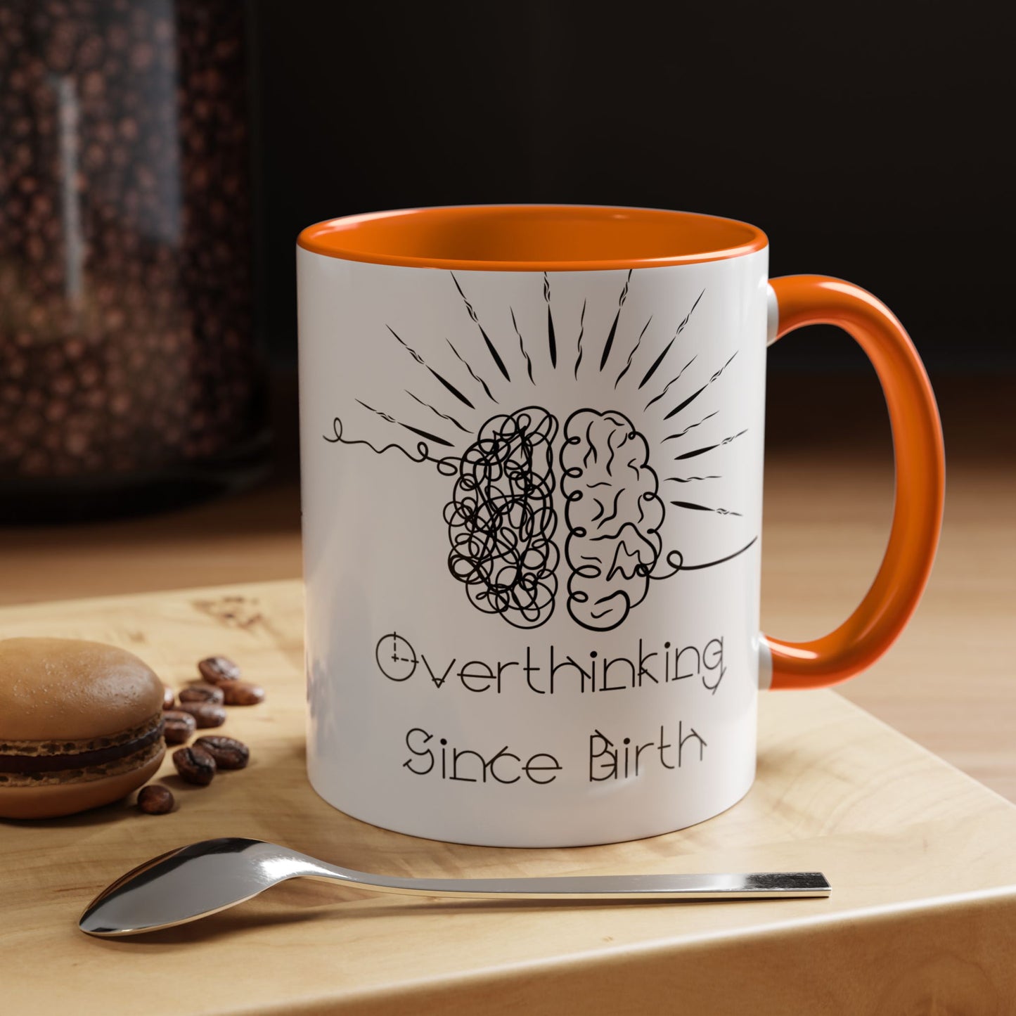 Overthinking Since Birth Coffee Mug | Fun Gift for Mental Health Awareness, Coffee Lover, Birthday Celebration, Quirky Humor, Self-Care