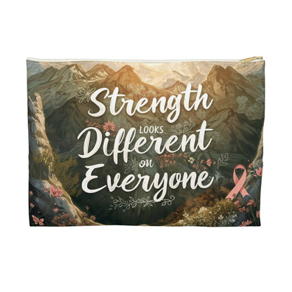 “Strength Looks Different on Everyone” Motivational Breast Cancer Awareness Gift, Tote, Makeup Bag, - You're My Kind of Weird