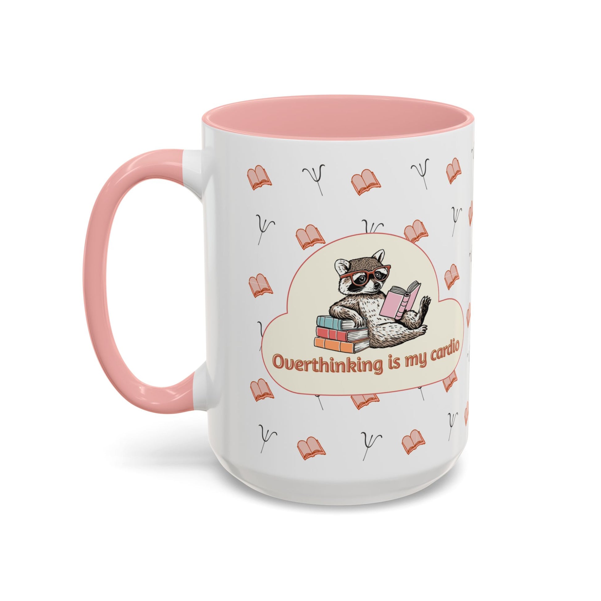Overthinking Is My Cardio Coffee Mug — Cute Raccoon Reading Accent Mug - You're My Kind of Weird