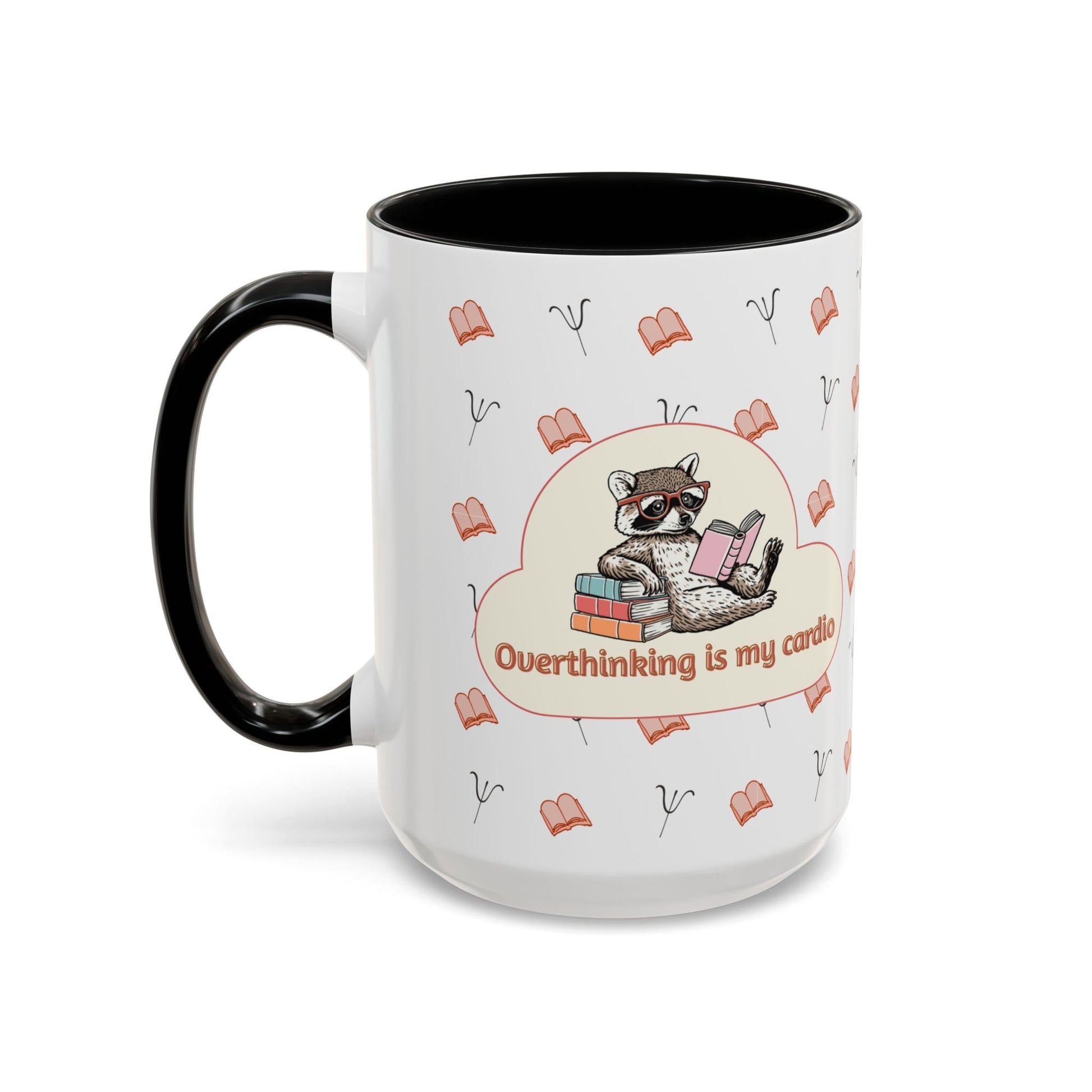 Overthinking Is My Cardio Coffee Mug — Cute Raccoon Reading Accent Mug - You're My Kind of Weird