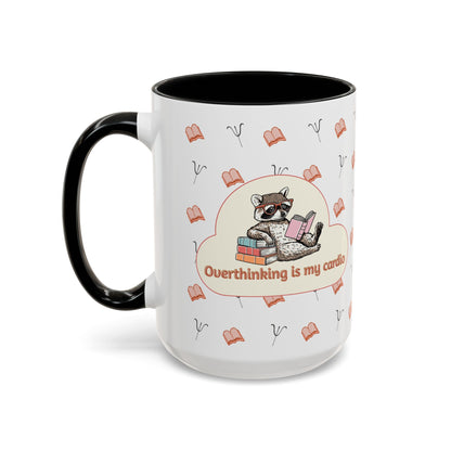 Overthinking Is My Cardio Coffee Mug — Cute Raccoon Reading Accent Mug - You're My Kind of Weird