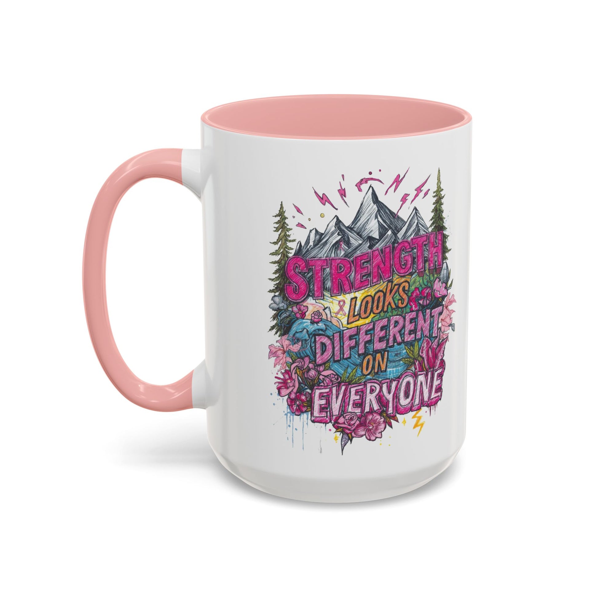 “Strength Looks Different on Everyone” Inspirational Coffee Mug – Breast Cancer Awareness Gift - You're My Kind of Weird
