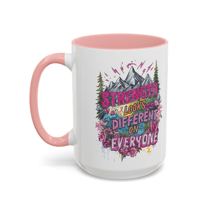 “Strength Looks Different on Everyone” Inspirational Coffee Mug – Breast Cancer Awareness Gift - You're My Kind of Weird