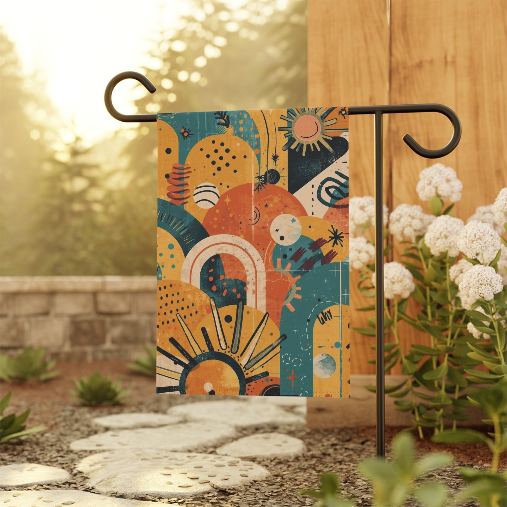Dopamine Fun Abstract Retro Sunburst Garden Banner | House Flag, Mid Century Floral - You're My Kind of Weird