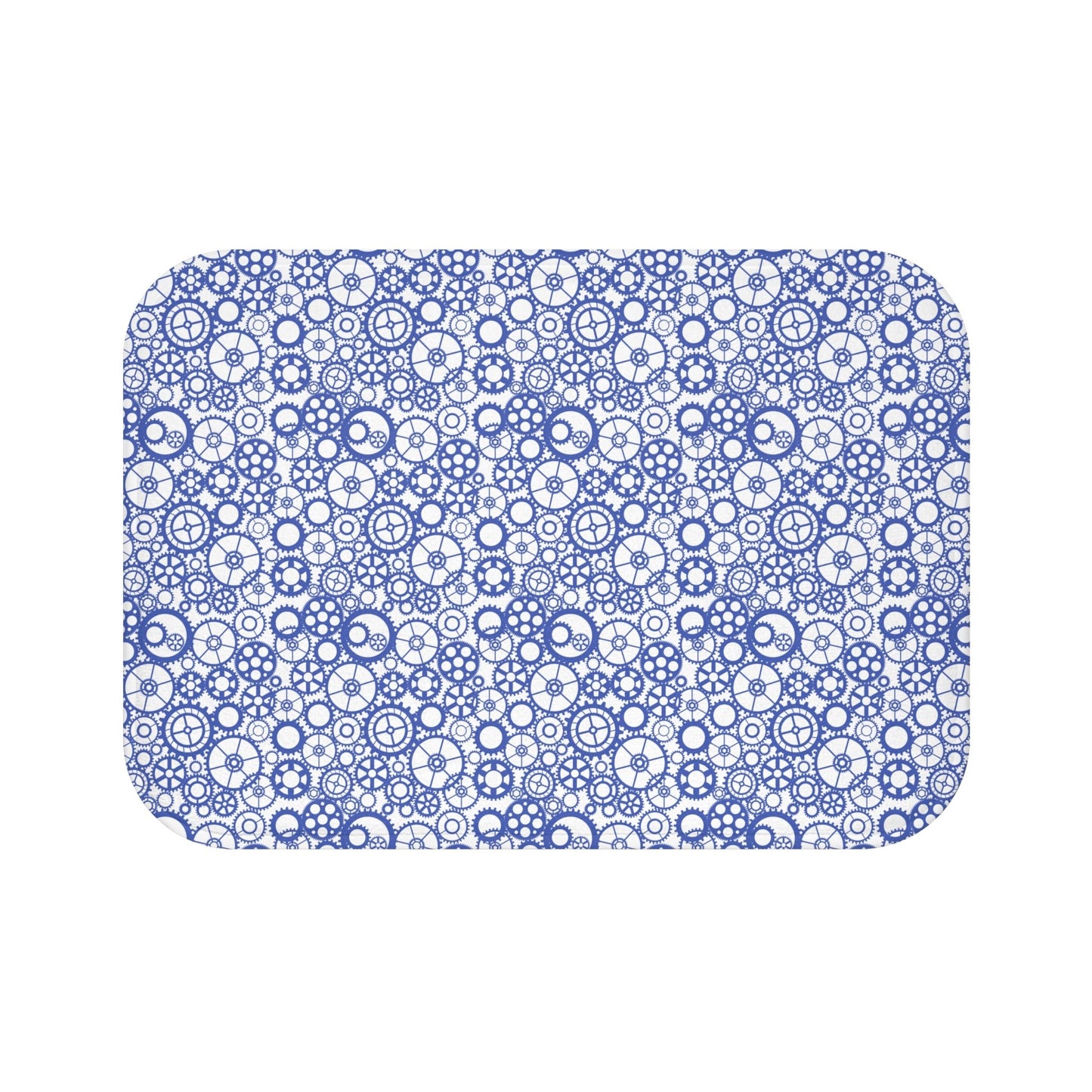 Gear Pattern Bath Mat, Blue White Bathroom Rug - You're My Kind of Weird