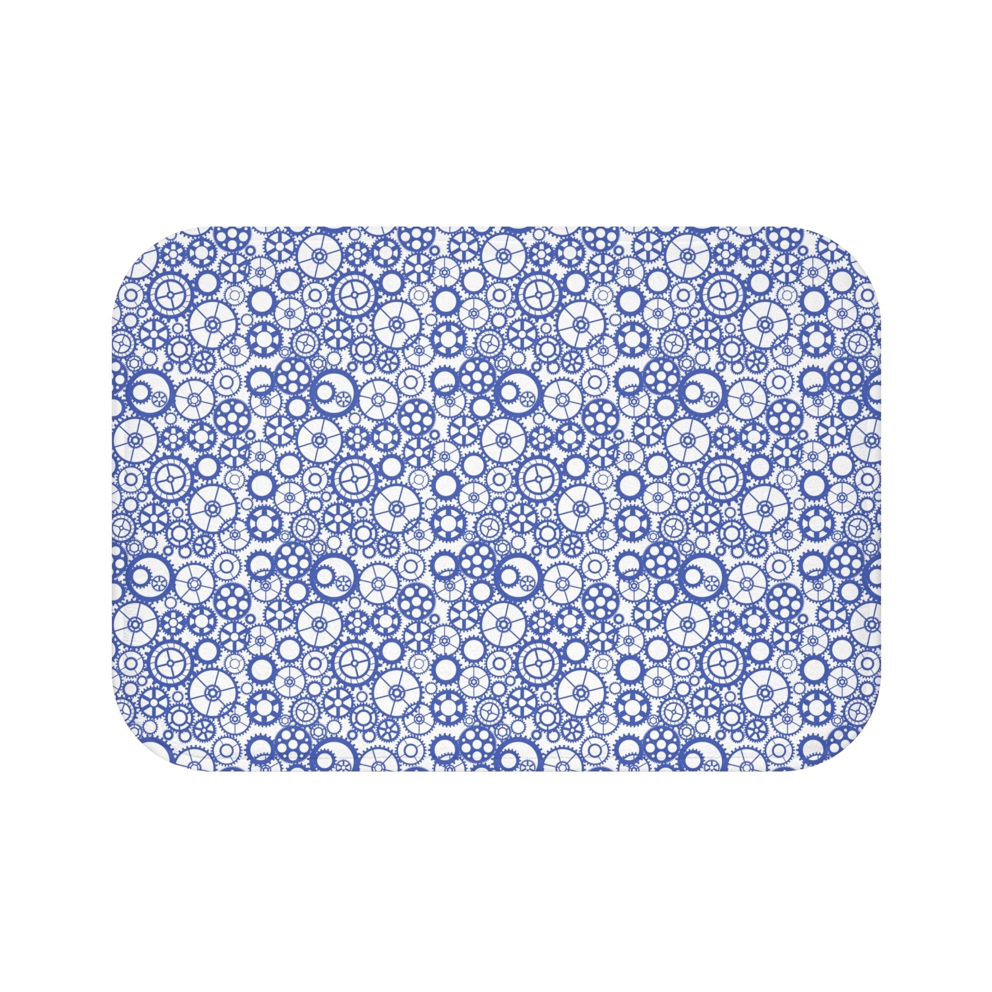 Gear Pattern Bath Mat, Blue White Bathroom Rug - You're My Kind of Weird