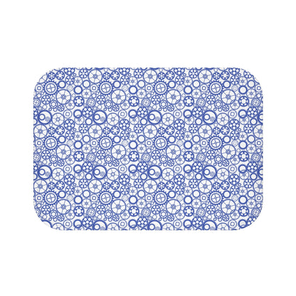 Gear Pattern Bath Mat, Blue White Bathroom Rug - You're My Kind of Weird