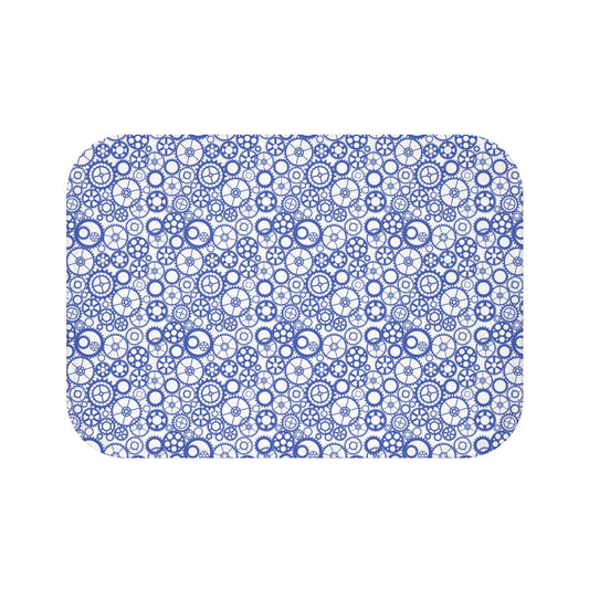 Gear Pattern Bath Mat, Blue White Bathroom Rug - You're My Kind of Weird