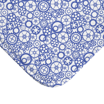 Gear Pattern Bath Mat, Blue White Bathroom Rug - You're My Kind of Weird