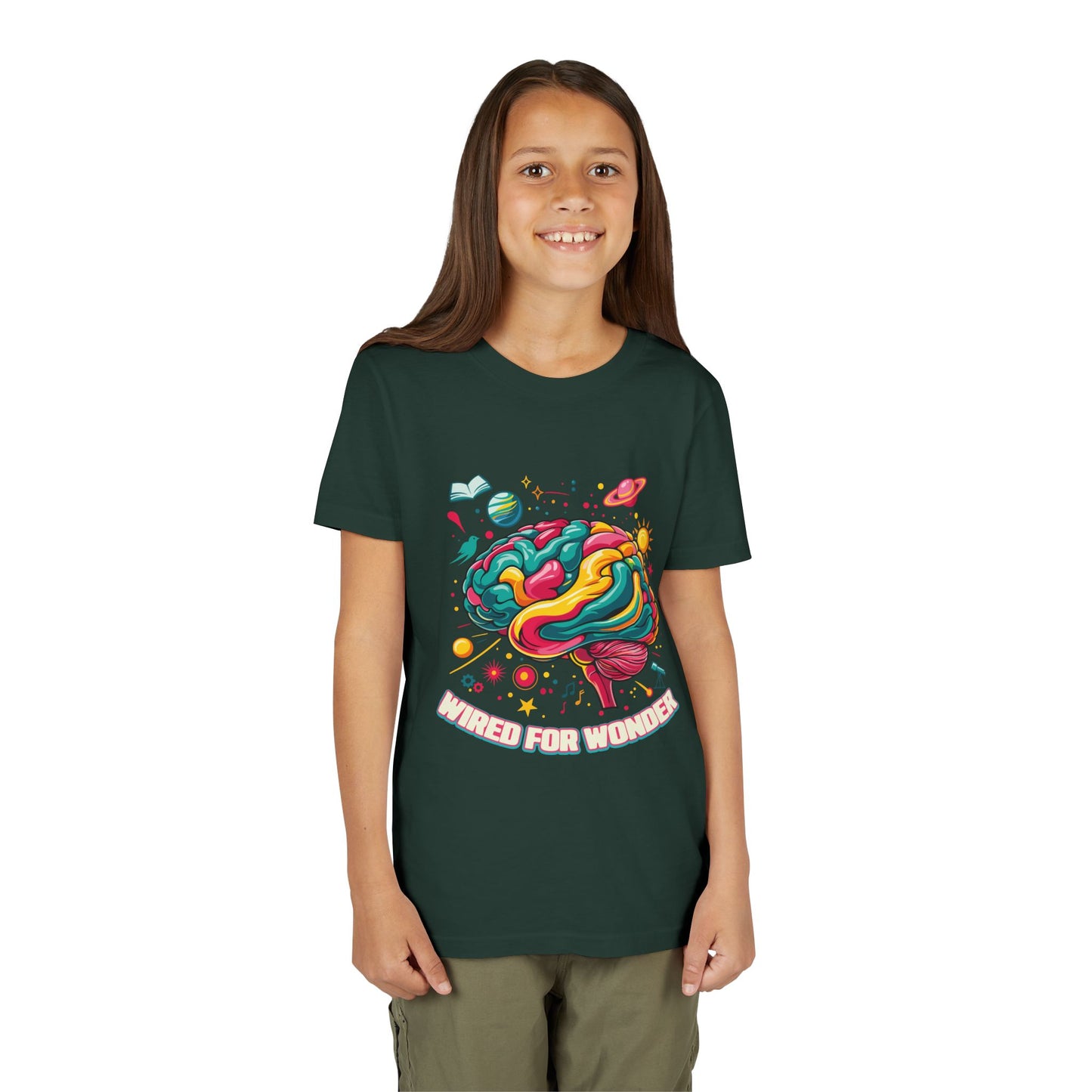 Youth Tee — Colorful Brain Art "Wired for Wonder" Kids T-Shirt - You're My Kind of Weird
