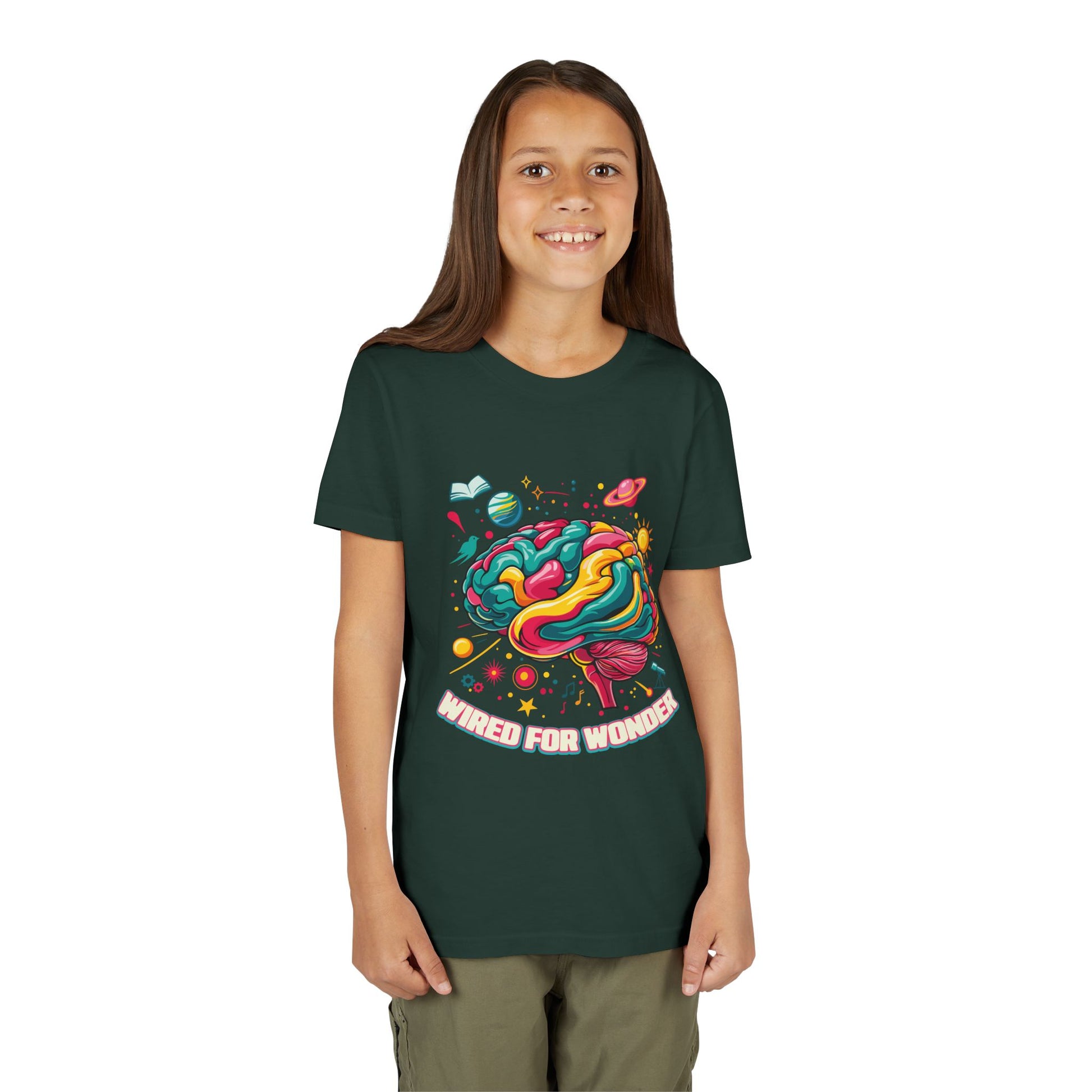 Youth Tee — Colorful Brain Art "Wired for Wonder" Kids T-Shirt - You're My Kind of Weird