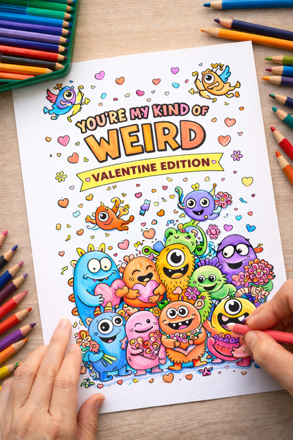 You’re My Kind of Weird: Monster Valentine Coloring Pages - You're My Kind of Weird